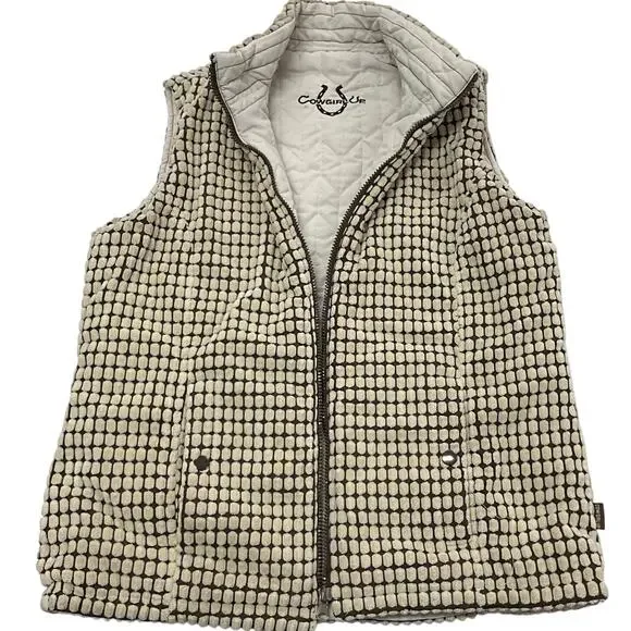 Cowgirl Up Reversible Women's Size L Vest Full Zip Pockets Ivory and Brown - Picture 1 of 10